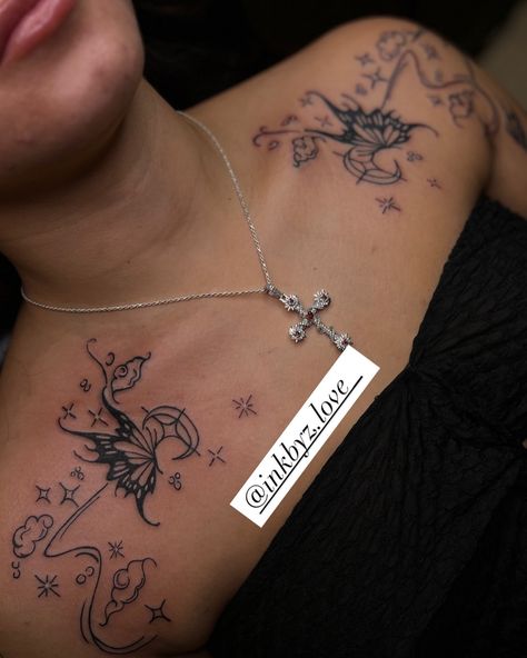 Double Shoulder Tattoo 🦋 ❌ No Neck Tattoos 📍 New Ink Tattoo Shop #newink #shreveporttattooartist #bossiertattooartist #femaletattooartist #tattoos #art #shouldertattoos Shoulder Tats, Neck Tattoos Women, Neck Tattoos, Female Tattoo Artists, Tattoos Art, Book Me, Neck Tattoo, See Me, Shoulder Tattoo