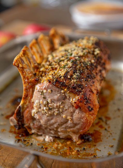 Roasted Garlic Herb Rack of Pork Pork Rib Roast, Pork Loin Ribs, Rack Of Pork, Herb Rack, Pork Loin Roast Recipes, Rib Roast Recipe, Dinner Then Dessert, Boneless Pork Loin, Pork Roast Recipes