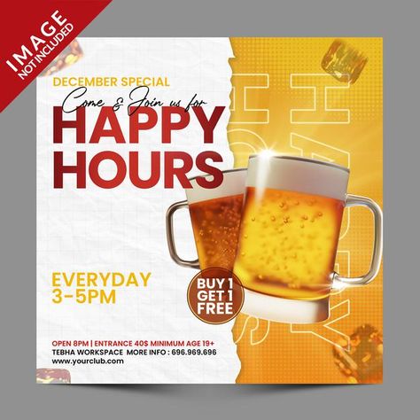 Happy hours for restaurant cafe bar soci... | Premium Psd #Freepik #psd #background #banner #menu #party Happy Hour Beer, Happy Hour Party, Happy Hour Menu, Promo Flyer, Free Psd Flyer Templates, Free Psd Flyer, Happy Hour Drinks, Psd Flyer Templates, Psd Flyer