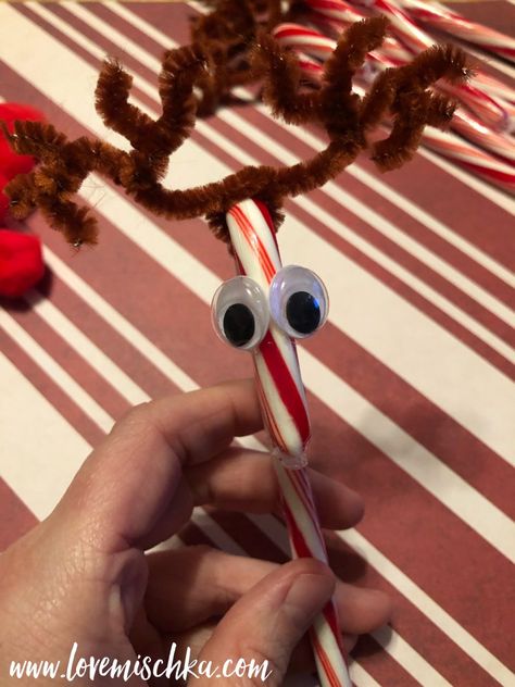 How to Make DIY Reindeer Candy Canes - Love Mischka Reindeer Candy Canes, Christmas Bazaar Crafts, Diy Reindeer, Homemade Christmas Ornaments Diy, Reindeer Candy, Candy Cane Reindeer, Candy Cane Crafts, Red Pom Poms, Inexpensive Crafts