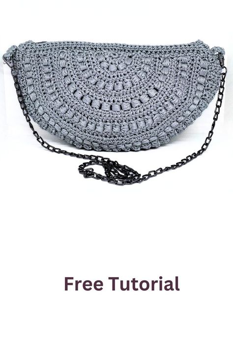 grey crochet bag Half Circle Crochet, Crochet Half Circle, Crochet Bag Tutorial, Circle Crochet, Crochet Beginner, Knitting Bag Pattern, Circle Bag, Crochet Bag Tutorials, Crochet Circles