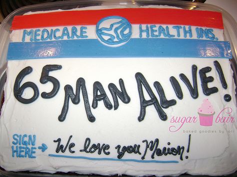 Medicare cake by sugar_bair, via Flickr Medicare Cake Ideas, Medicare Birthday Party Ideas, Medicare Party Ideas 65th Birthday, Medicare Cake, Vintage Dude Party, 65th Birthday Party Ideas, 65 Birthday Cake, Over The Hill Cakes, 65 Birthday