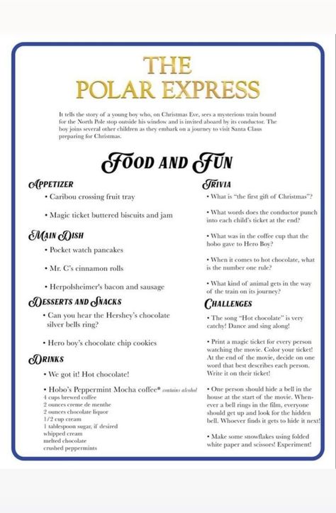 Polar Express Recipes, Polar Express Night At Home, Polar Express Dinner And A Movie, Polar Express Themed Food, Polar Express Dinner, Movie Friday, Themed Nights, Polar Express Movie, Movie Night Theme