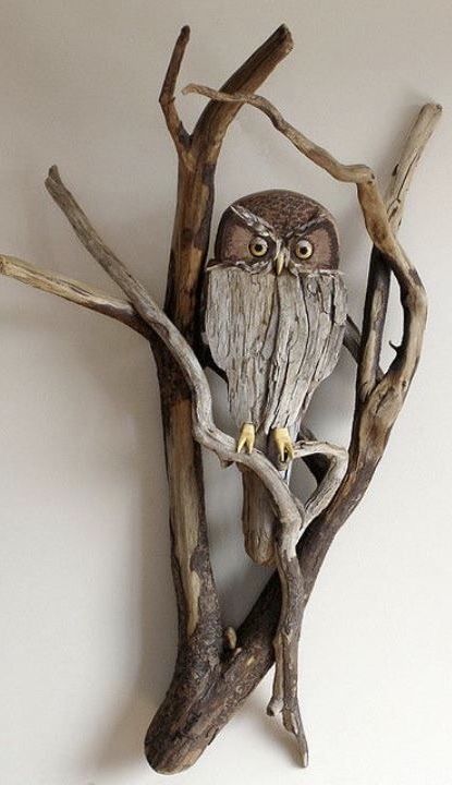 Takken Decor, Tre Kunst, Bark Texture, Art Pierre, Driftwood Projects, Driftwood Sculpture, Driftwood Decor, Owl Crafts, Driftwood Crafts