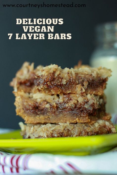 Vegan 7 Layer Bars, Vegan Potluck Dessert, Pasta Salad Bbq, Beans Tacos, Vegan Potluck Recipes, Layer Bars Recipe, Dip Artichoke, Vegan Dessert Bars, 7 Layer Bars