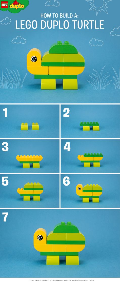 There are so many different creatures that your child can build with their LEGO DUPLO bricks. We’ve made a friendly turtle – why not try making one at home? Click to get more bricks for awesome builds like this. Craft Turtle, Lego Therapy, Lego Shop, Lego Challenge, Lego Club, Lego Diy, Lego Animals, Lego Activities, Trendy Toys