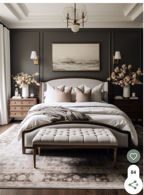 Romantic Parisian Bedroom, Parisian Bedroom Aesthetic, Modern Parisian Bedroom, Master Bedrooms Decor Romantic, Parisian Chic Bedroom, Moody Bedroom Ideas, Parisian Bedroom, Moody Bedroom, Romantic Bedroom