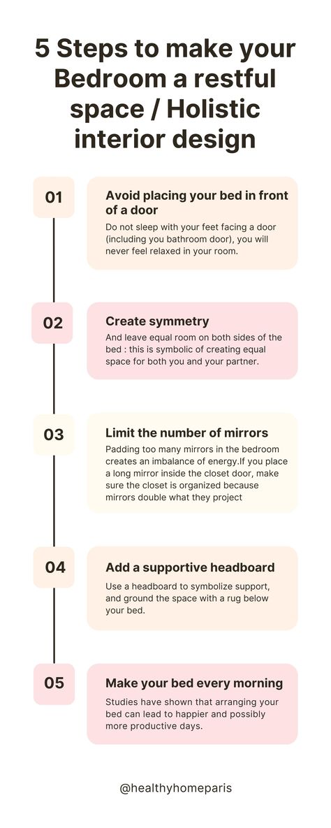 5 steps to make your bedroom a restful space - Holistic Interior Design - Modern Feng Shui and Holistic home interior design / architecture for a healthy home and happy living. Tips from a Parisian interior designer. Small Bedroom Fung Shway, Bedroom Fung Shway, Holistic Bedroom Ideas, Feng Shui Living Room Layout Furniture, Holistic Home Design, Fungshway Bedroom, Holistic Interior Design, Holistic Bedroom, Good Feng Shui Bedroom Layout