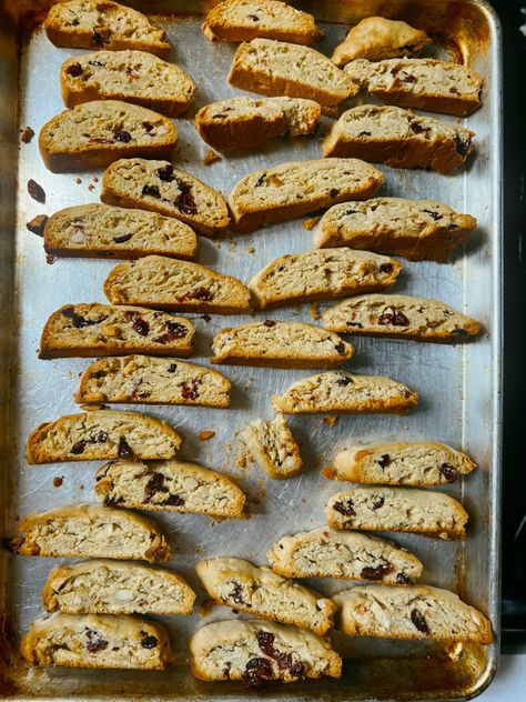 Paximadia with Cranberries and Almonds - Eleni Saltas Paximadia Greek, Biscotti Recipes, Coffee Sale, Biscotti Recipe, Cranberry Orange, Breakfast Snacks, Coffee Enthusiast, Dried Cranberries, Baking Sheets