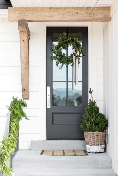 Front Door Styles, Holiday Greenery, Outdoor Sconces, Front Porch Christmas Decor, Studio Mcgee, Door Styles, Front Door Decor, Exterior Doors, Farmhouse Christmas