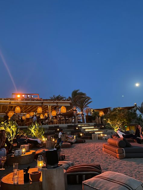 Scorpios Mykonos Aesthetic, Scorpio Mykonos, Beach Party Aesthetic, Mykonos Aesthetic, Restaurant Vibes, Scorpios Mykonos, Beach Lounge, Mykonos Greece, Outdoor Restaurant