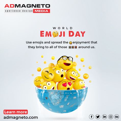 World Emoji Day is held on July 17 each year. The purpose of World Emoji Day is to promote the use of emojis and spread the enjoyment that they bring to all of those around us. Visit us -https://bit.ly/3ftTn70 #AdMagnetoMedia #admagneto #worldemojiday #emoji #emojiday #emojilove #emojichallenge #advertisingagency #creativeagency #socialmedia #onlinebusiness #socialmediamarketing #digital #media #agency #digitaladvertising #digitalagency #onlinemarketing #strategy #digitalmarketingagency # World Emoji Day Creatives, World Emoji Day Creative Ads, Emoji Day Creative Ads, World Social Media Day, Emoji Day, World Emoji, World Music Day, Marketing Ads, World Emoji Day