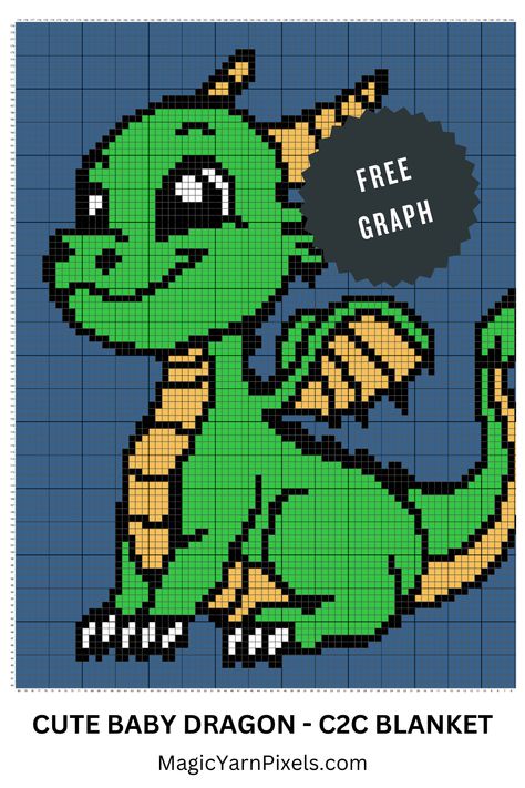 Decorate your nursery with a cute baby dragon wall hanging using my c2c crochet pattern. You can also use this to make baby blankets in different sizes. Download the free crochet graph from MagicYarnPixels. Written C2C and row-by-row patterns with multipage graph are also available. Dragon Crochet Blanket Pattern, Pixel Graph Crochet Chart Free Pattern, Graphgans Patterns Free, C2c Crochet Pattern Free Charts Easy, C2c Crochet Baby Blanket Pattern, Dino Slippers, Cute Baby Dragon, C2c Patterns, Corner To Corner Crochet Pattern