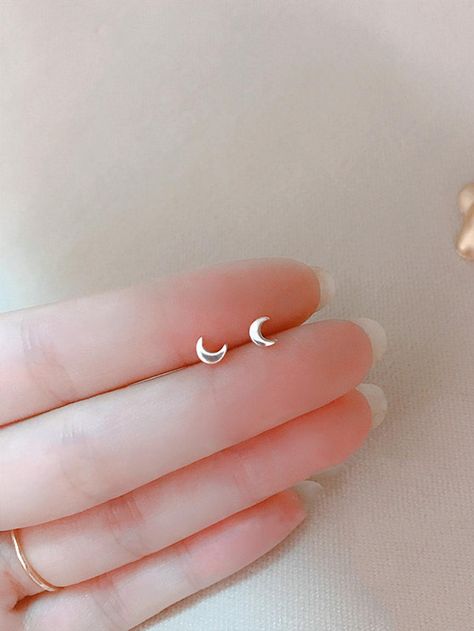 2pcs/set Moon Design Stud Earring Silver    Zinc Alloy     Women Fashion Jewelry, size features are:Bust: ,Length: ,Sleeve Length: Women Stud Earrings, Earrings Aesthetic, Minimalist Earrings Studs, Earring Silver, Minimalist Studs, Faux Mink Lashes, Watches Women Fashion, Latest Jewellery, Silver Moon