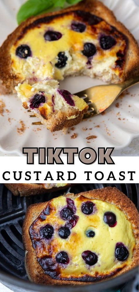 This Tiktok custard toast or yogurt toast is a healthier breakfast option that will feel like dessert. Made with your favorite toast, greek yogurt, honey, egg, and fruits. It is creamy, crunchy, and delicious! This easy breakfast recipe can be made in both the oven or in the air fryer for a quicker sweet treat. Recipe Using Greek Yogurt, Fancy French Toast, Custard Toast, Yogurt Toast, Airfryer Breakfast, Greek Yogurt Breakfast, Air Fryer Recipes Breakfast, Healthy Egg Breakfast, Air Fryer Oven