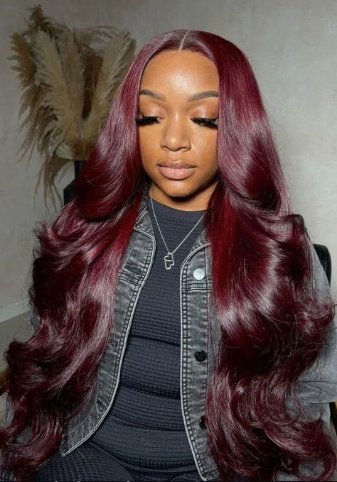 Dark Burgundy Hair, Black Red Hair, Hair Color Chocolate, Cute Hair Colors, Hair Color Burgundy, Burgundy Hair, Red Head, Hair Crush, Lace Closure Wig