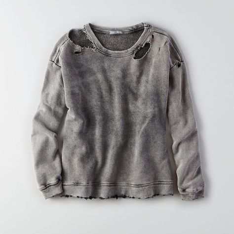 AEO Don't Ask Why Distressed Sweatshirt ($45) ❤ liked on Polyvore featuring tops, hoodies, sweatshirts, black, cut-out tops, cut out tops, crew neck sweatshirts, black cut out top and distressed sweatshirt Distressed Clothes, Twd Oc, Ripped Sweatshirt, Distressed Outfit, Ripped Top, Ripped Sweater, Cutout Neckline, Distressed Sweatshirt, Distressed Shirt