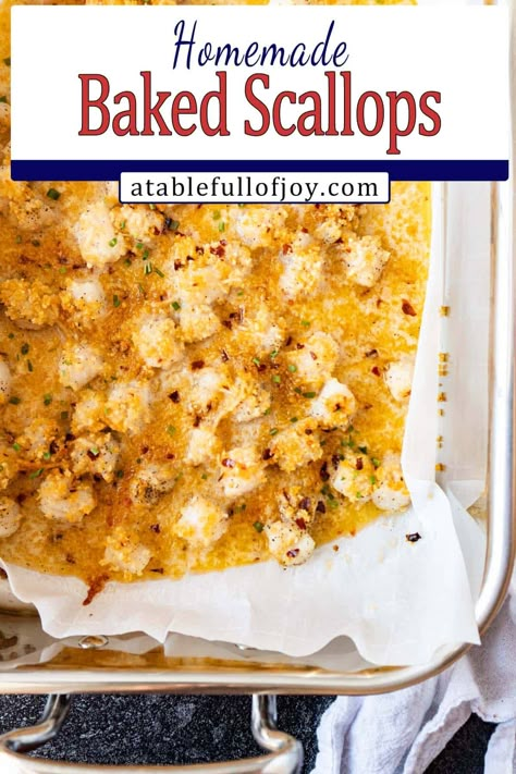 The BEST Baked Scallops- Crunchy and Buttery! Small Scallops Recipe Dinners, Small Bay Scallop Recipes, Scallop Pieces Recipes, Baked Bay Scallop Recipes, Bay Scallop Recipes Baked, Baked Scallops Bread Crumbs, Frozen Bay Scallop Recipes, Baby Scallop Recipes, Small Scallops Recipe