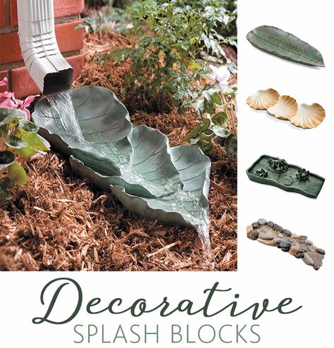 Protect your home's foundation from erosion and moisture problems with these stylish decorative splash blocks. Available in 5 fun shapes: Leaves, Banana Leaf, Shells, Zen Frog, and Rocky Stream. Simply position one of our exclusive splash blocks under your downspout and water will be safely directed away from your house. These downspout splash blocks are lightweight and cast in resin. Zen Frog, Zen Backyard, Splash Blocks, Resume Professional, Living Pool, Garden Yard Ideas, Backyard Projects, Banana Leaf, Lawn And Garden