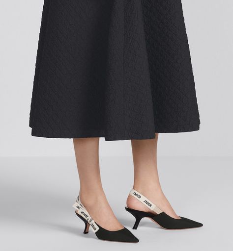 J'Adior Slingback Pump Black Technical Fabric | DIOR Dior Slingback, Dior Atelier, Ribbon Flats, Half Shoes, Luxury Gifts For Her, Christian Dior Couture, Slingback Flats, Dior Couture, Bow Flats