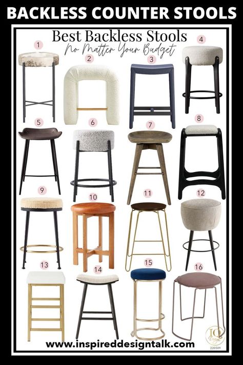 These backless counter height bar stools are awesome for my apartment kitchen. Stool Design Modern, Kitchen Stool Ideas, Kitchen Stools For Island, Stools For Island, Kitchen Island Wood, Kitchen Stools With Back, Modern Kitchen Stools, Modern Bar Stools Kitchen, Stool Ideas