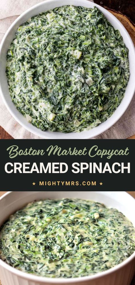 Creamed spinach was a favorite side dish of mine back when I worked at Boston Market. Now I make it homemade. Perfect holiday side dish! I love creamed spinach because it is so easy to make and is a great side dish instead of green bean casserole for holiday get-togethers which, for us, typically happens for birthdays and other holidays like Thanksgiving, Christmas or Easter. Spinach Side Dish, Creamed Spinach Recipe, Boston Market, Spinach Casserole, Holiday Side Dish, Water Chestnuts, Holiday Side, Holiday Side Dishes, Creamed Spinach