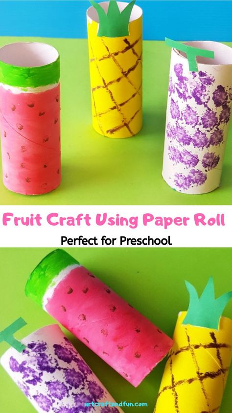 A fun way to teach about healthy eating to your little one. Make this super easy Fruit Craft Using Paper Roll. Its perfect for preschool activity.  | Toilet Paper Roll Crafts for Kids #preachoolcrafts #paperrollcraft toiletpaperrollcraft #fruitcraft Preschool Healthy Eating Crafts, 3 Yo Crafts, Healthy Eating Crafts For Preschool, Fruit Theme Preschool, Healthy Eating Crafts, Fruits Arts And Crafts For Kids, Fruits Day Activities For Kids, Fruit Activity For Preschool, Nutrition Crafts For Preschool