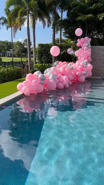 Backdrops & Events Rentals Miami on Instagram: "A lil poolside vibe Planning: @richardgrilleevents" Pool Deck Decorations, Pink Safari, Ocean Baby Showers, Pool Beach Party, Party Inspo, Pool Decor, Colourful Balloons, Pink Balloons, Balloon Decorations Party