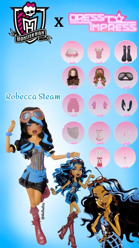 Roblox dress to impress - Rebecca Steam #monsterhighdti #dresstoimpressmonsterhigh  #DTI #monsterhigh #dresstoimpressrebeccasteam #dtimonsterhigh #rebeccasteam #dresstoimpress Monsterhigh Dress To Impress Outfit, Dress To Impress Troublemakers, Monster High Dress To Impress Non Vip, Rebecca Steam Monster High, Monster High Dress To Impress Outfit, Monster High Dti Outfit, Monster High Rebecca, Dti Monster High School Outfits, Monster High School Dress To Impress