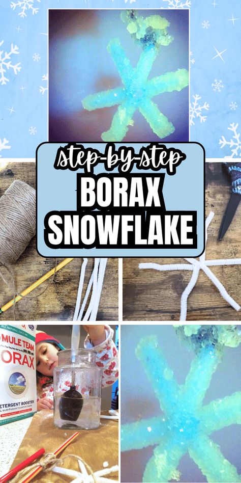 Holiday Kids Activities, Winter Stem Activities For Kids, Snowflake Craft For Kids, Winter Preschool Activities, Borax Snowflakes, Snowflakes Science, Snowflakes For Kids, Christmas Science Activities, Christmas Stem Activities