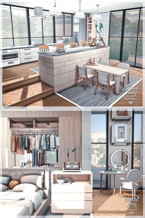 Sims 4 Family House, Sims 4 Loft, Sims 4 Modern House, Sims 4 Houses Layout, The Sims 4 Lots, Sims 4 Kitchen, Sims 4 Family, Sims 4 Bedroom, Sims 4 House Plans