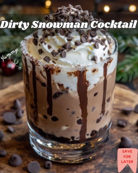 Discover the Dirty Snowman cocktail, a rich blend of hot chocolate, ice cream, and liqueur—perfect for winter celebrations. Hot Chocolate Alcoholic Drinks, Alcoholic Hot Chocolate Recipes, Dessert Drinks Alcohol, Chocolate Alcoholic Drinks, Snowman Cocktail, Winter Drinks Alcoholic, Alcoholic Hot Chocolate, Chocolate Cocktail Recipes, Alcoholic Ice Cream