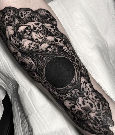 Ink that embraces the darker hues of life—blackwork dark tattoos, a testament to the power and allure found in the depths of the unknown. 🖤🎭 Blackwork Nature Tattoo, Dark Matter Tattoo, Dark Leg Sleeve Tattoo, Black Tattoos Ideas, Black Out Tattoo Designs, Dark Forearm Tattoo, Tattoo Dark Work, Blackwork Skull Tattoo, Dark Tattoo Sleeve