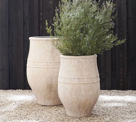 Sienna Planter,Large | Pottery Barn Patio Planters, Cement Planters, Outdoor Pots, Pottery Planters, Stone Decor, Outdoor Planters, Outdoor Area, Garden Planters, Backyard Landscaping