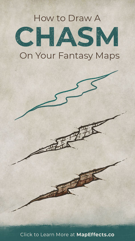 Tutorial - How to Draw a Chasm on Your Fantasy Map How To Draw Maps Step By Step, Diy Map Drawing, Fantasy Map Design, Map Making Ideas, Fantasy Map Making Ideas, How To Draw A Fantasy Map, How To Make A Fantasy Map, Imaginary Maps Drawings, How To Draw A Map