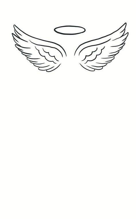 Memorial Tattoo Wings, Angel Wing Halo Tattoo, Wing Outline Tattoo, Wing Tattoo Drawing, Letter With Wings Tattoo, Angle Wings Draw, Simple Wings Tattoo, Tattoo Ideas Angel Wings, Wing Tattoo Stencil