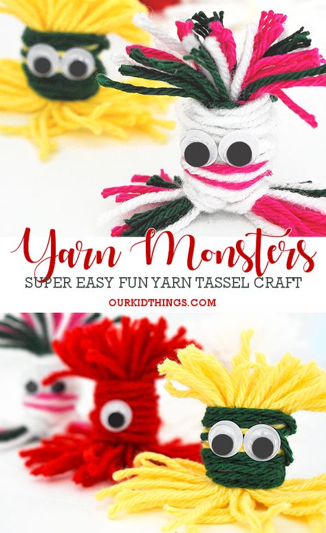 Yarn Monsters, Easy Paper Crafts For Kids, Flower Folding, Diy Craft Paper, Halloween Yarn, Yarn Crafts For Kids, Easy Yarn Crafts, Storytime Crafts, Bucket Ideas