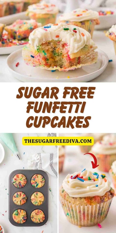 Low Sugar Cake Recipe, Healthy Cupcake Recipes, Low Sugar Cakes, Sugar Free Cupcakes, Cupcakes Funfetti, Funfetti Cupcakes, Healthy Cupcakes, Confetti Sprinkles, Sugar Free Cake