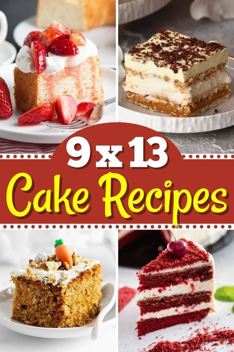 Don't let dessert intimidate you! These fantastic 9x13 cake recipes might not have fancy decorations, but they're ideal for crowds and are crazy easy to make. Easy 9x13 Cakes, Decorating 9x13 Cake, Cake To Feed 50 People, 9 X 13 Cake Recipes, 4inch Cakes, 9x13 Cake Recipes, Recipes To Feed A Crowd, 9x13 Cake, Fancy Decorations