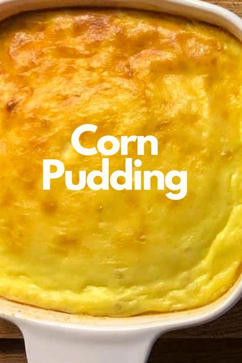 Try this simple and comforting Corn Pudding recipe that's a simple side for weeknight dinners or holidays. It's easy to make and sure to become a favorite. It's a crowd-pleaser🌽☀️ Easy Corn Pudding, Corn Pudding Casserole, Corn Pudding Recipe, Vegetarian Casserole Recipes, Easy Pudding Recipes, Easy Corn, Corn Pudding, Side Dish Recipes Easy, Holiday Meal