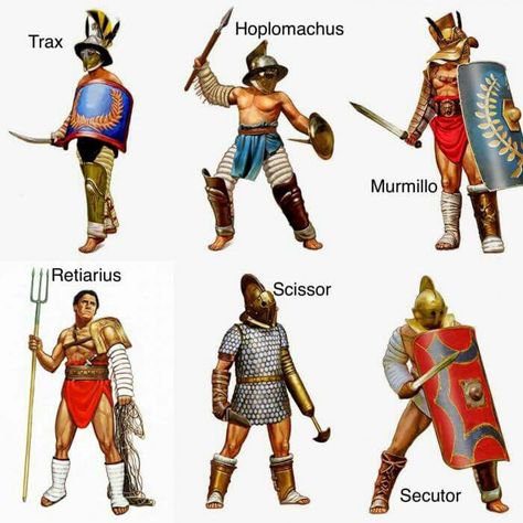 Types Of Gladiators, Gladiator Armor, Gladiator Arena, Imperiul Roman, Roman Gladiators, Roman Warriors, Historical Warriors, Ancient Armor, Rome Antique