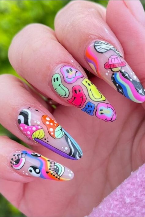 #BEAUTY, #RELATIONSHIPS #Fashion #Animals #Outfits #Winter Outfits #Animals Trippy Nail Designs, Psychadelic Nails, Lsd Nails, Trippy Nail Art, Trippy Nails, Rave Nails, Concert Nails, Designs For Short Nails, Hippie Nails