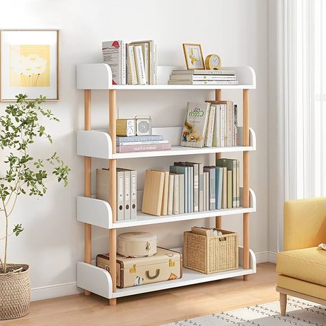 Amazon.com: OSCHF 4-Tier Wooden Open Bookcase - Modern Display Bookshelf with Top Edge and Solid Wood Frame for Home and Office, Storage Cabinet, Oak : Home & Kitchen Scandinavian Bookshelf, Simple Bookshelf, Open Bookshelves, Open Bookcase, Wood Bookcase, Estantes Flotantes, Vertical Frames, Fabric Bins, Bookcase Storage