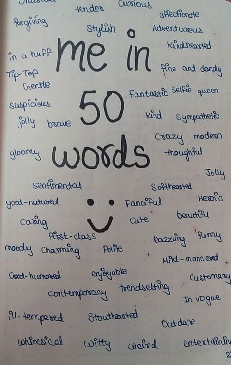 Me In 50 Words, Journaling Layout, Journal Inspiration Writing, Bullet Journal Ideas Templates, Creating A Bullet Journal, Bullet Journal Mood Tracker Ideas, Bulletin Journal Ideas, 50 Words, Bullet Journal Ideas