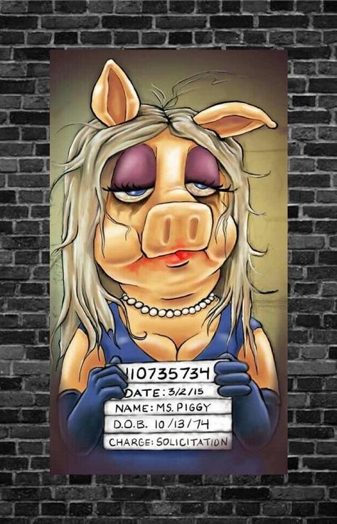 Cartoon Mugshots, Miss Piggy Painting, Thug Mickey Mouse, Animal From The Muppets Drawing, Famous Mugshots, Uncle Deadly Muppet, Thug Unicorn, Wallet Art, Panther Art