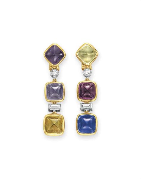 A pair of colored sapphire and diamond ear pendants #christiesjewels 1920s Jewelry, Gem Diamonds, Sparkly Jewelry, Jewelry Auction, Mismatched Earrings, Earrings Diamond, Ancient Jewelry, Green Diamond, Fine Jewels