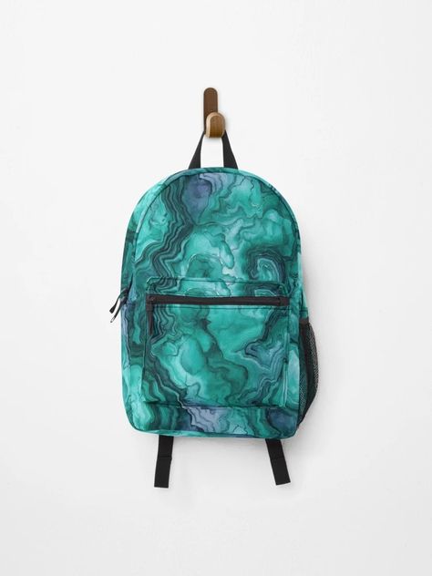 "Emerald Jade Green Gemstone, Abstract Marble Tie Dye" Backpack for Sale by nonsensegoods | Redbubble Marble Agate Jewelry Gift, Luxury Green Leather Backpack For On-the-go, Green And Blue Tie Dye, Luxury Green Polished Gemstones, Artistic Hand-dyed Green Scarves, Green Gemstones, Jade Green, Living Design, Surface Design