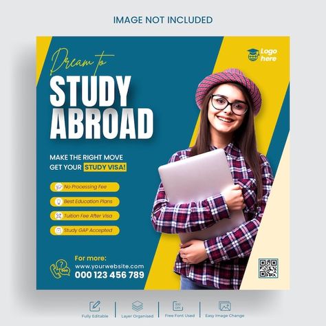 Study abroad social media banner ads and... | Premium Psd #Freepik #psd #social-media-post #banner-ad #website-banner #instagram-post Study Abroad Ads, About Study, Post Template Design, Facebook Post Template, Facebook Banner, Banner Ad, Website Banner, Facebook Post, Free Ads