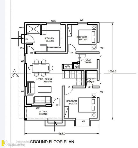 Staircase Plan, Residential Plan, A House Plan, Duplex Floor Plans, Three Bedroom House Plan, 2bhk House Plan, Unique House Plans, House Main Gates Design, Bungalow Floor Plans