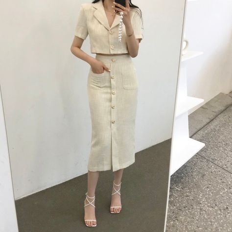 Two Piece Skirt Set Summer, Long Skirt Suits, Sets Summer, Ladies Short Jackets, Skirt Sets, Solid Clothes, Short Jacket, Skirt Outfits, Look Fashion